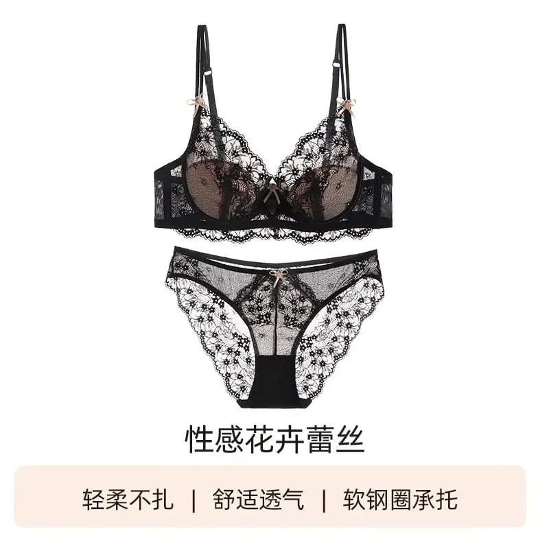 Women Pink Lace Full‑Cup Thin Minimizer Bra Set Push‑Up Anti‑Sag Support Lingerie Intimates For Large Breast Ladies Casual Daily