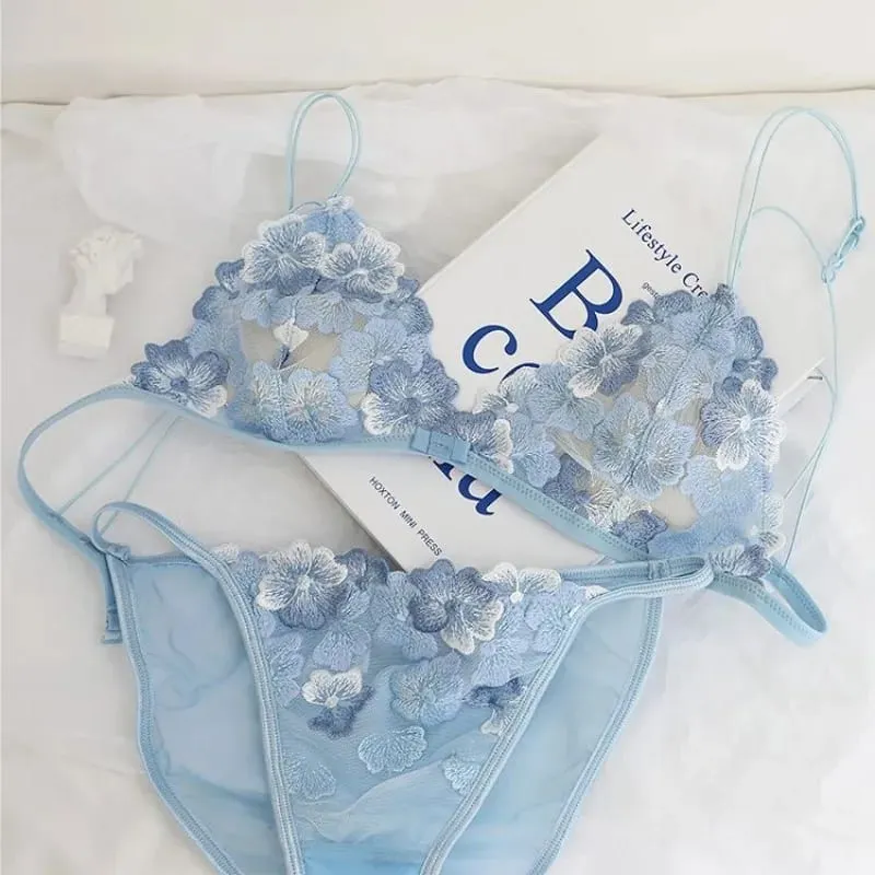 Ultra Thin Bralette for Small Bust Women French Lace Embroidery Wireless Comfort Sexy Back Beauty Everyday Bra Set BANERDANNI — image 4
