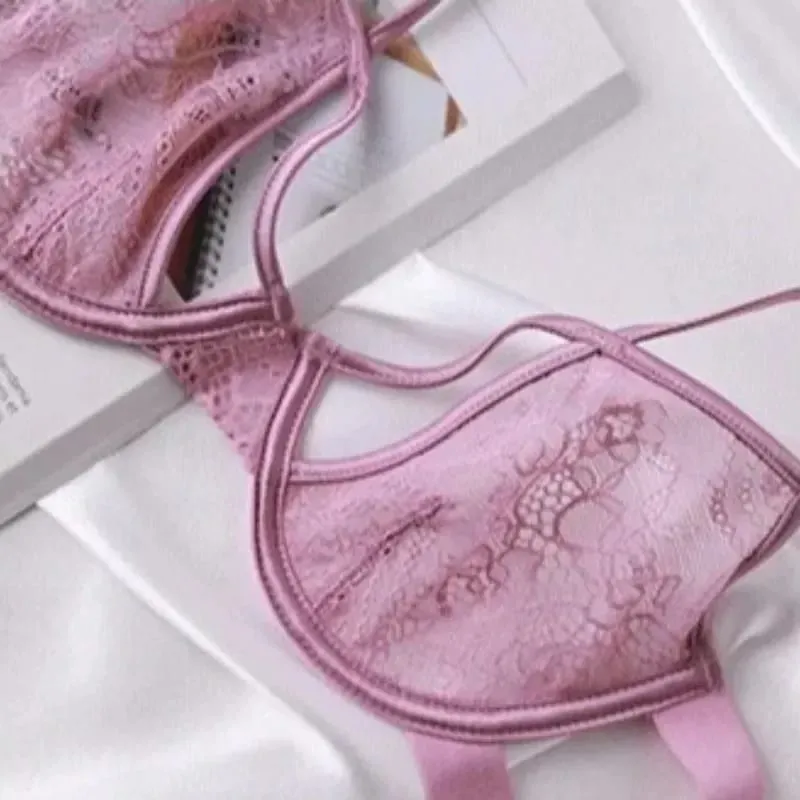 Set Bra Renda Ultra Nipis dan Seluar Dalam Seluar Dalam Seluar Dalam Seksi Godaan Perspektif Set Bra Lihat Melalui Seksi Bra Perancis Merah Jambu 2025