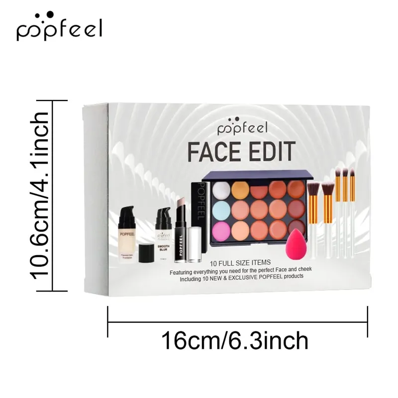 10-delat ansiktssmink-set - nybörjarvänlig foundation concealer & borste Combo - Komplett ansiktssminksats för felfri
