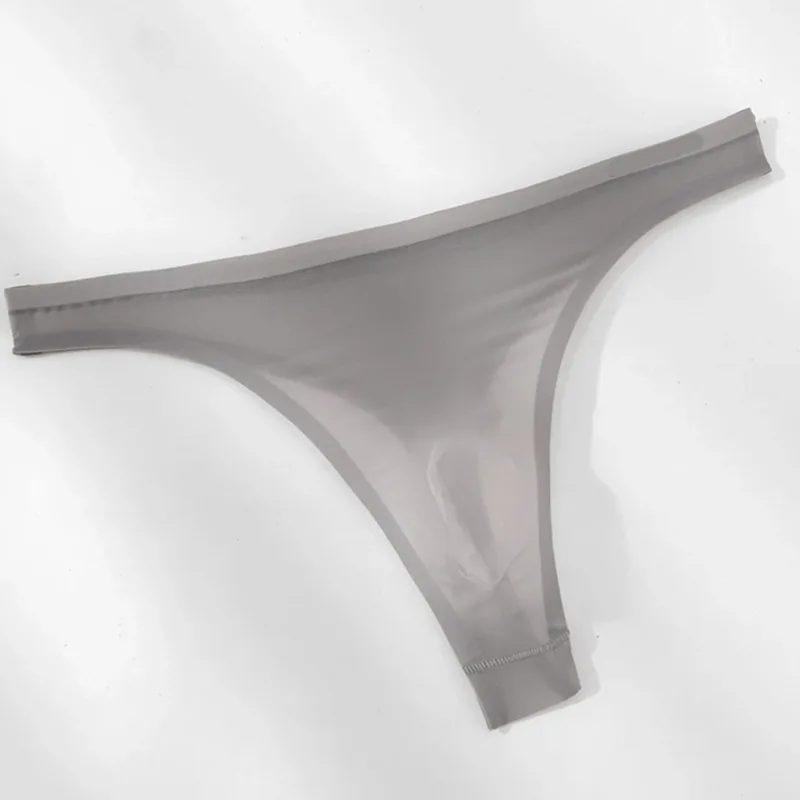 Men's Ultra-thin Ice Silk G-string 3D Bulge Pouch Thong See Through Underwear Low Rise Men Bikini Briefs U Pouch Lingerie