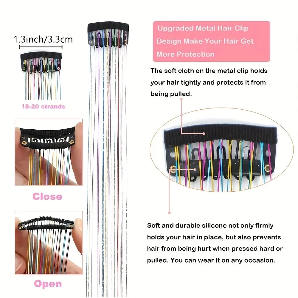 Hair Tinsel Clip in Rainbow Hair Accessories 24 Inch Fairy Hair Tinsel Kit for Women Glitter Extensions Synthetic for Christmas — image 3