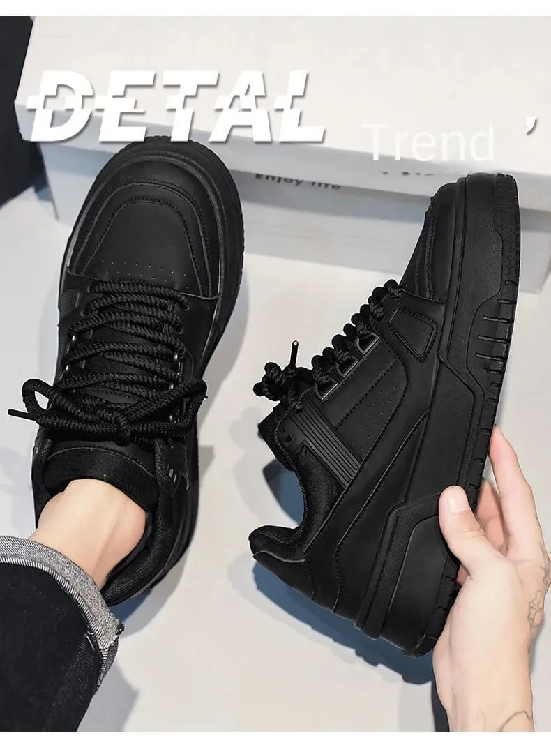 Men's Spring Autumn Unique Design Versatile Casual Pure Black Sneakers Teen Sports Thick Bottom Heightening Trendy Loers — image 9