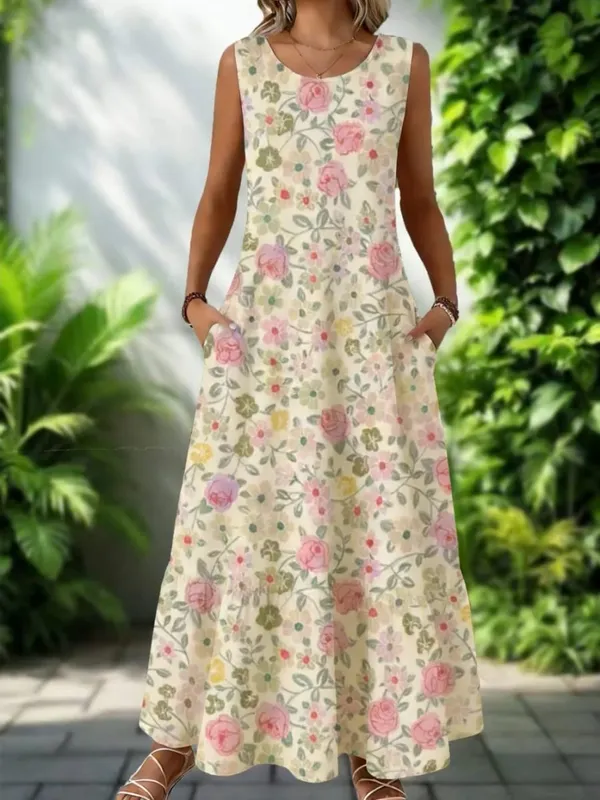 2026 New Women's Dress Fashion Floral Print New Sleeveless Design Dresses Summer Outdoor Beach Vacation Ankle Long Women's Dress — image 8