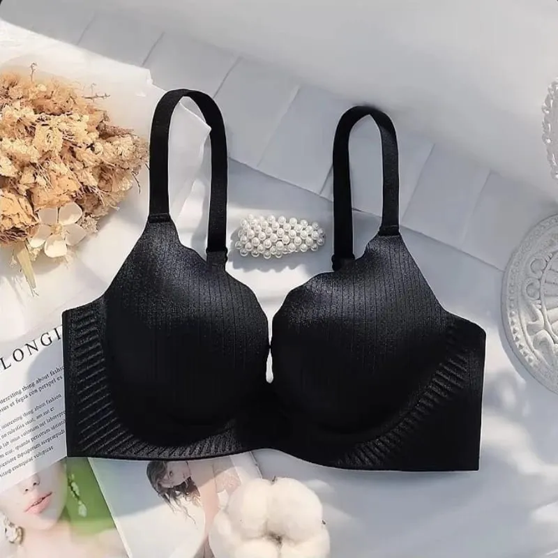 Women Solid Thick Padded Wirefree Bra Set Seamless Comfort Gathering Lingerie Push Up Support Stylish Fit for Smaller Bust Daily