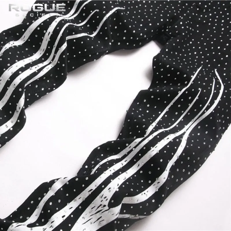 Punk Flame Rhinestone Jeans Men Harajuku Black High Street Elastic Streetwear Y2K Grunge HipHop Casual Denim Pants Unisex Edgy