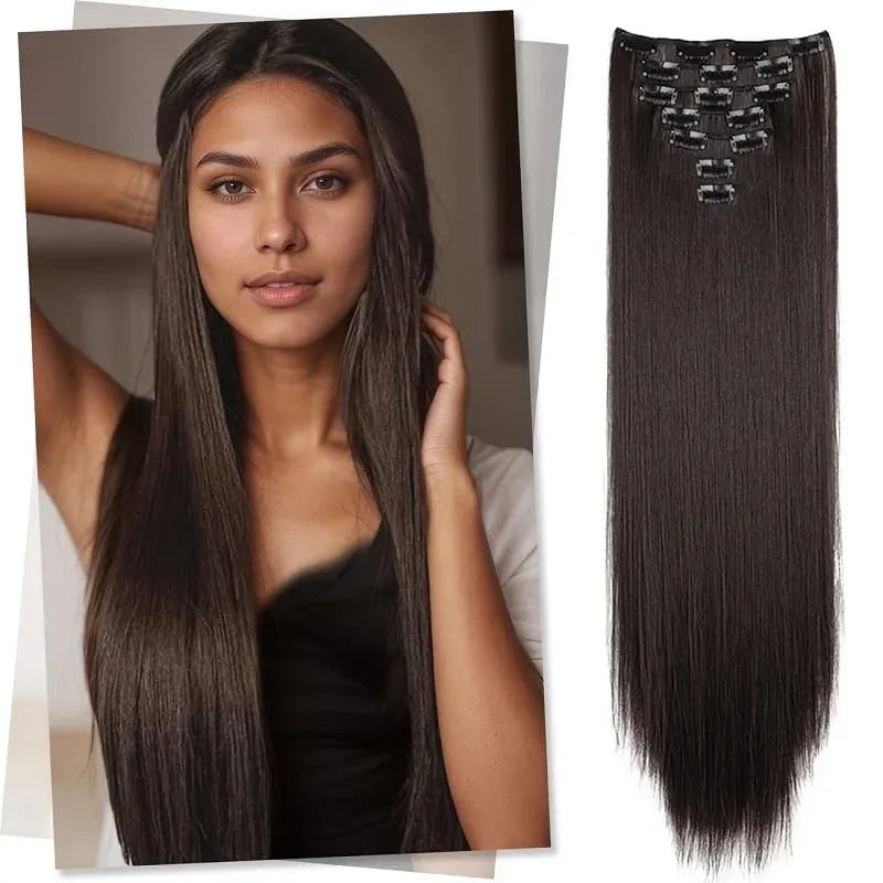 24Inch Synthetic 7pcs/set Long Straight Clip in Hair Extensions Invisible Fake Clips on Hairpieces for Women Party Daily Use — image 11