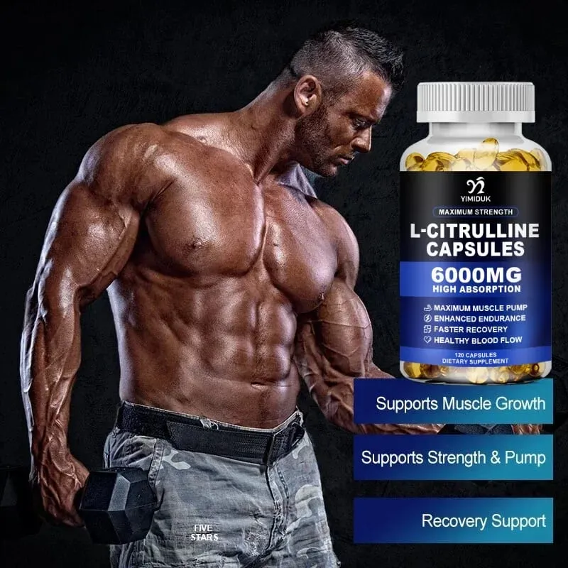 High Strength L-Citrulline Capsules with Gelatin Vitamin E Aid Vasodilation Build Muscle Fullness Quicken Recovery