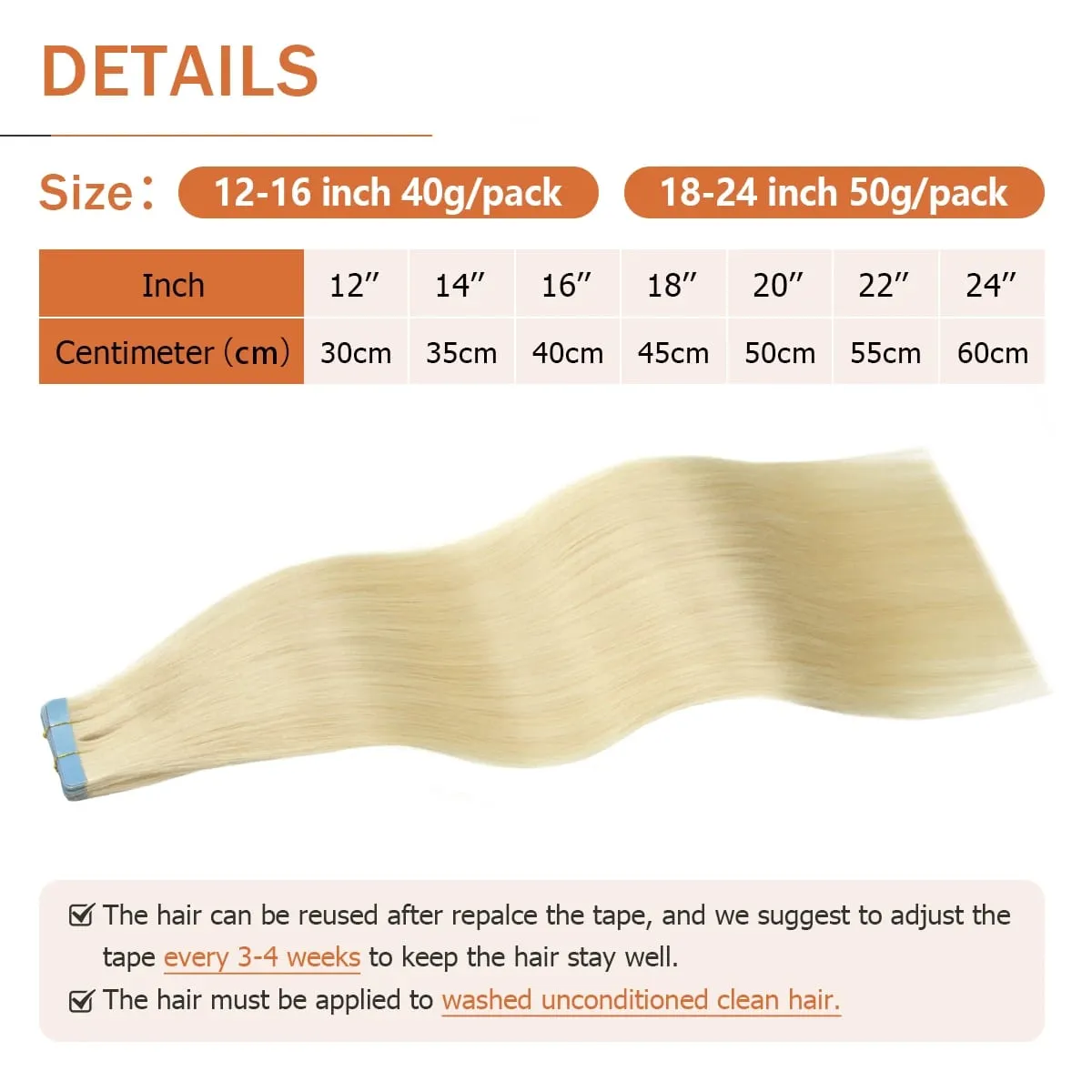 Invisible Tape-In Hair Extensions Straight Human Hair Seamless Invisible Skin Weft Design Smooth Soft Natural Texture No Frizz Easy To Wear — image 2