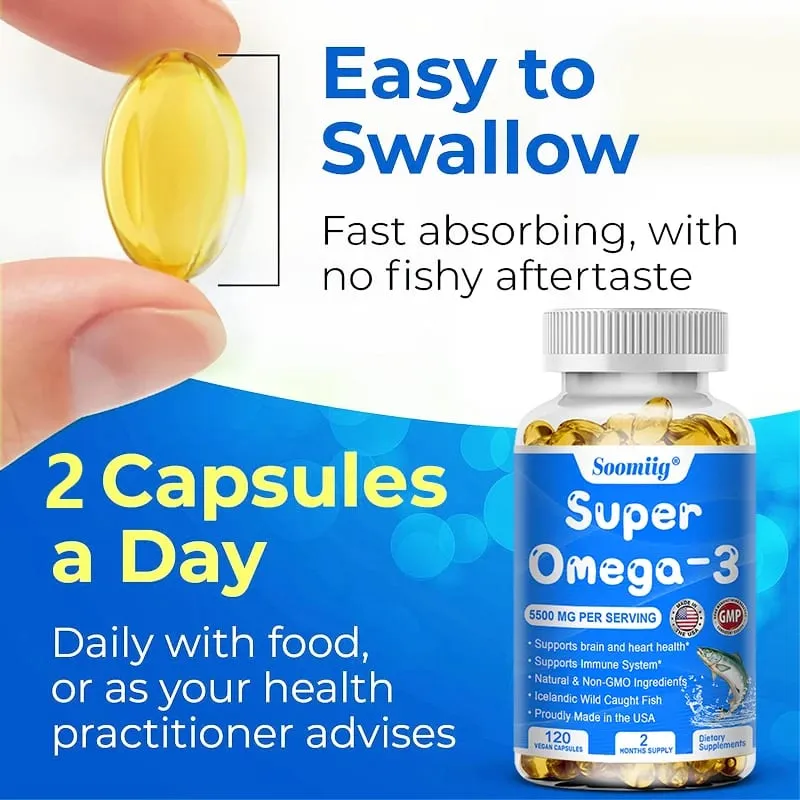 Kapsle s trojitým účinkem Omega-3 rybí olej + DHA + EPA - Podporuje zdraví kloubů a mozku a zlepšuje imunitní funkci Antioxidant