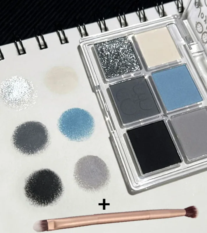 Matte Grey Blue Smoky Eye Shadow Palette 6-Color Glitter Silver Acrylic Eye Shadows Palette Long Lasting Eye Makeup Cosmetics — image 7