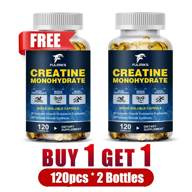 Buy 2 Get 2 Free! Premium Creatine Monohydrate Capsules Support Muscle Growth Strength Gains & Exercise Performance Men