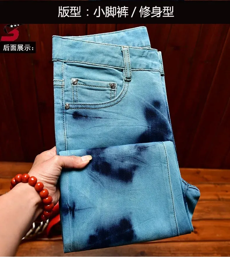 Retro blå sorte rippede jeans High Street koreansk version bukser Y2k baggy bukser stablede jeans herre cargo bukser
