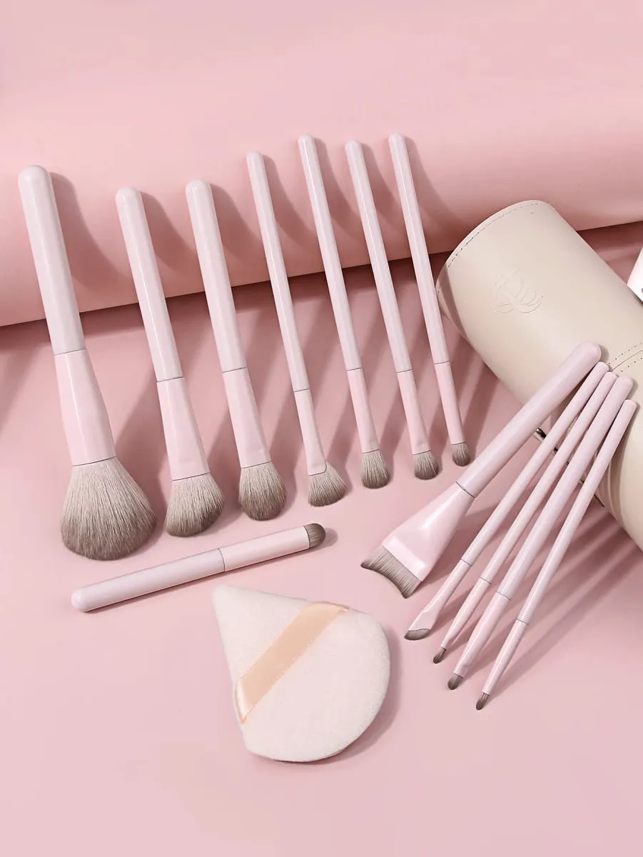 15Pcs Makeup Brushes Set with Storage Bucket & Triangle Powder Puff Foundation Blush Eyeshadow Contour Full Face Makeup Tools