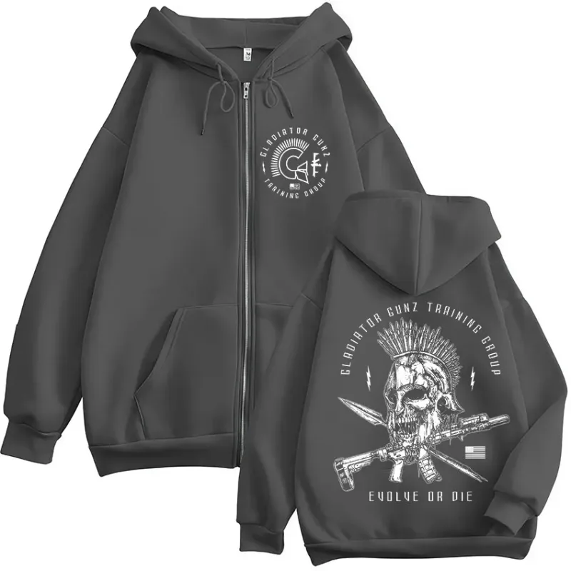 Til Valhalla Warrior Spirit Battleborn Military Grunt Skeleton Zipper Hoodies Men Clothing Long Sleeve Zip Up Hooded Sweatshirts