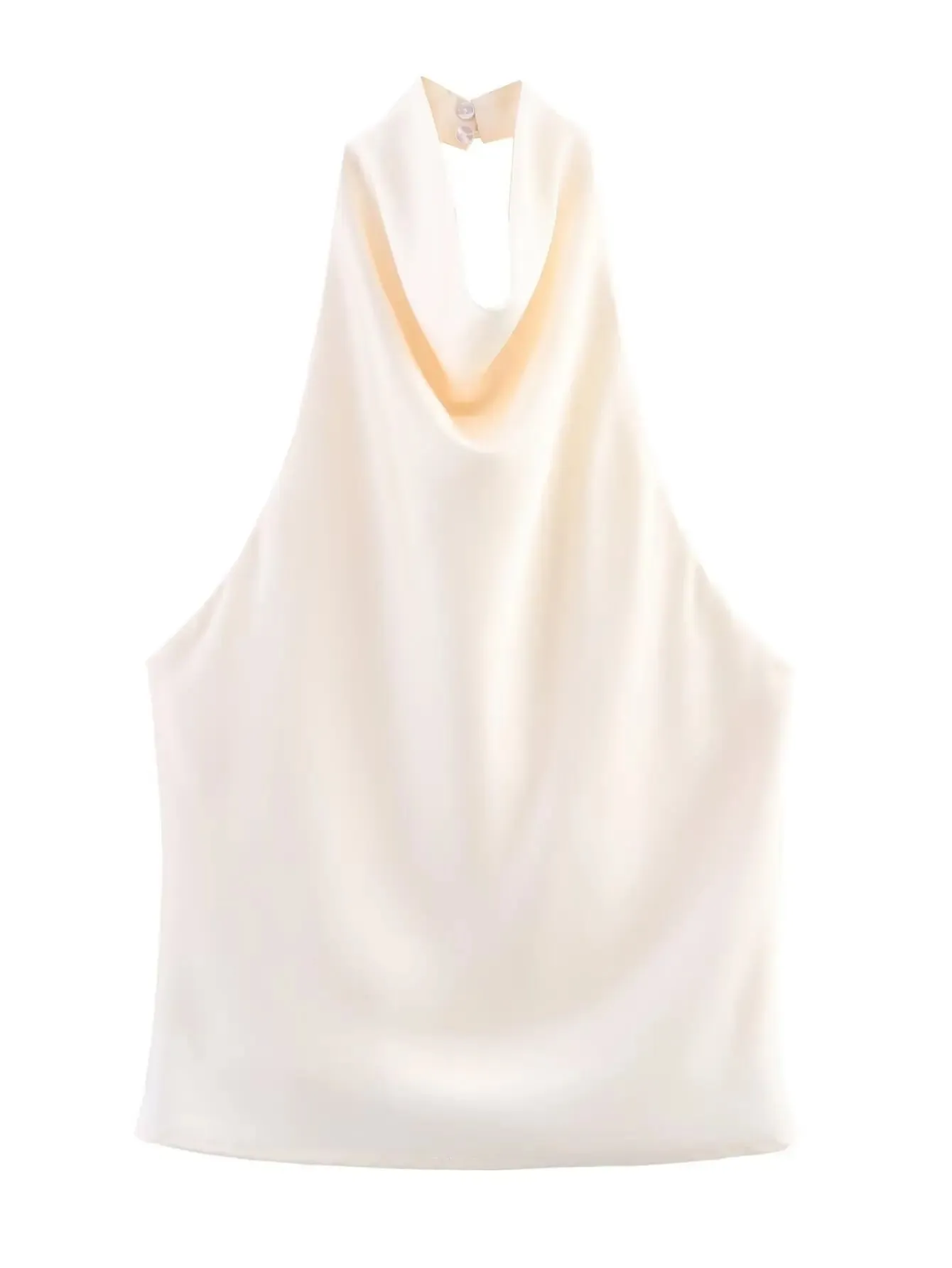 Women's Satin Halter Neck Sleeveless Top Summer Elegant Draped Collar Blouse Smooth Chic Office Party Wear Evening Outings