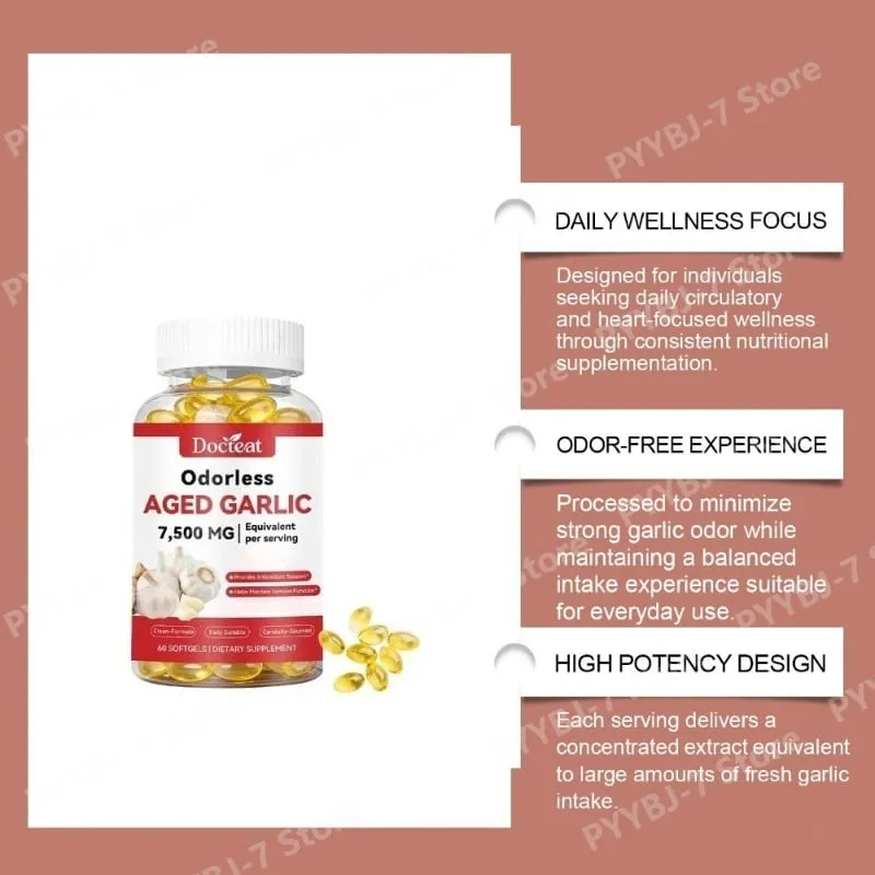 Estratto di aglio invecchiato inodore 7500 mg 60 capsule molli Ajo Envejecido Supplement Antiossidante e supporto immunitario Capsule molli di aglio quotidiano