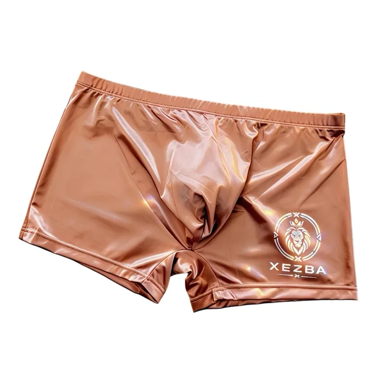 Men Glossy Ice Silk Boxer Shorts Briefs U-shape Pouch Underwear Home Sleep Trunk Men's Glossy Satin Ice Silk Long Leg Boxer — image 5