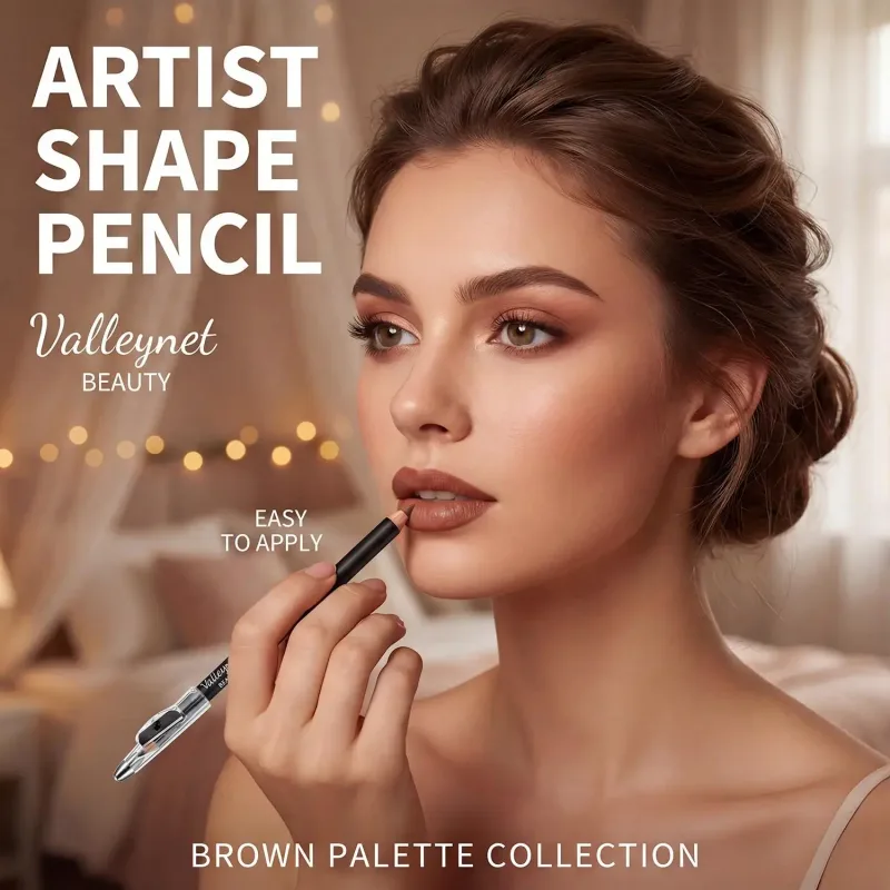 4-delige Brown Shades Lip Liner Set Mat Waterdicht Compatibel met verschillende lipglossen en lippenstiften, draagbaar tasformaat