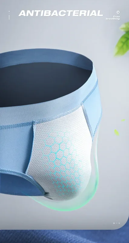 3PCS men's ice - silk underwear. Thin - style for summer, with U - convex briefs. Breathable, solid - colored shorts