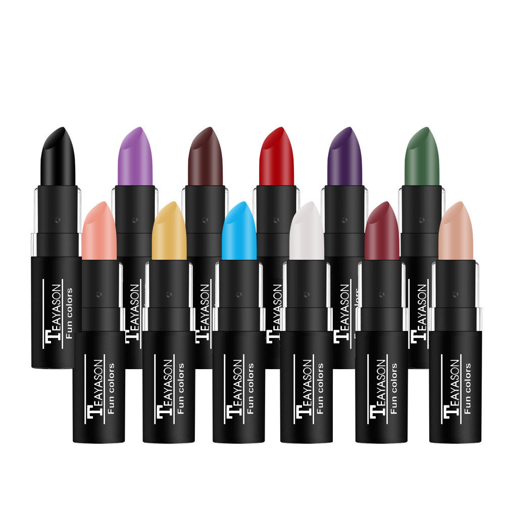 12 Color Lipstick Waterproof Long Lasting Cosmetic Black Blue Purple Green Matte Make Up Lip Gloss Makeup Red Lipstick — image 2