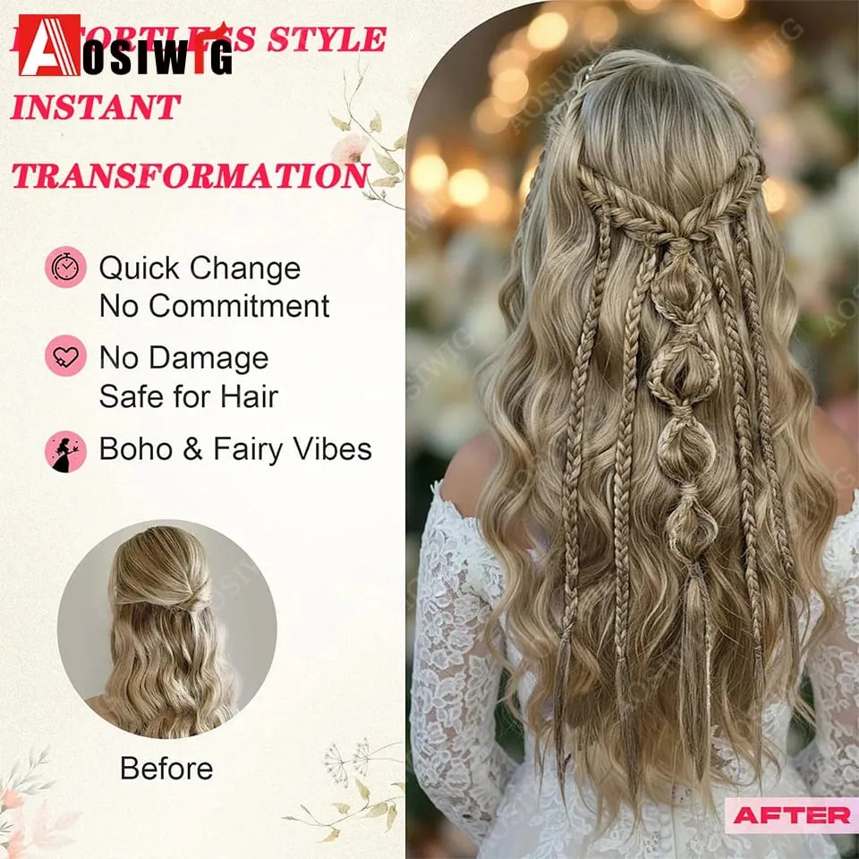 Elf Style Half Head Braided Hair Extensions Synthetic Clip In Braids Hairpiece Natural Black Dark Brown Fake Hair for Women Dail