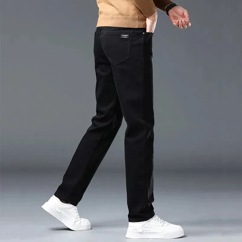 Spring New Men's Slim Fit Elastic Jeans Fashion Gray Comfortable Casual Denim Pants Korean Business Work Straight Black Trousers — image 5
