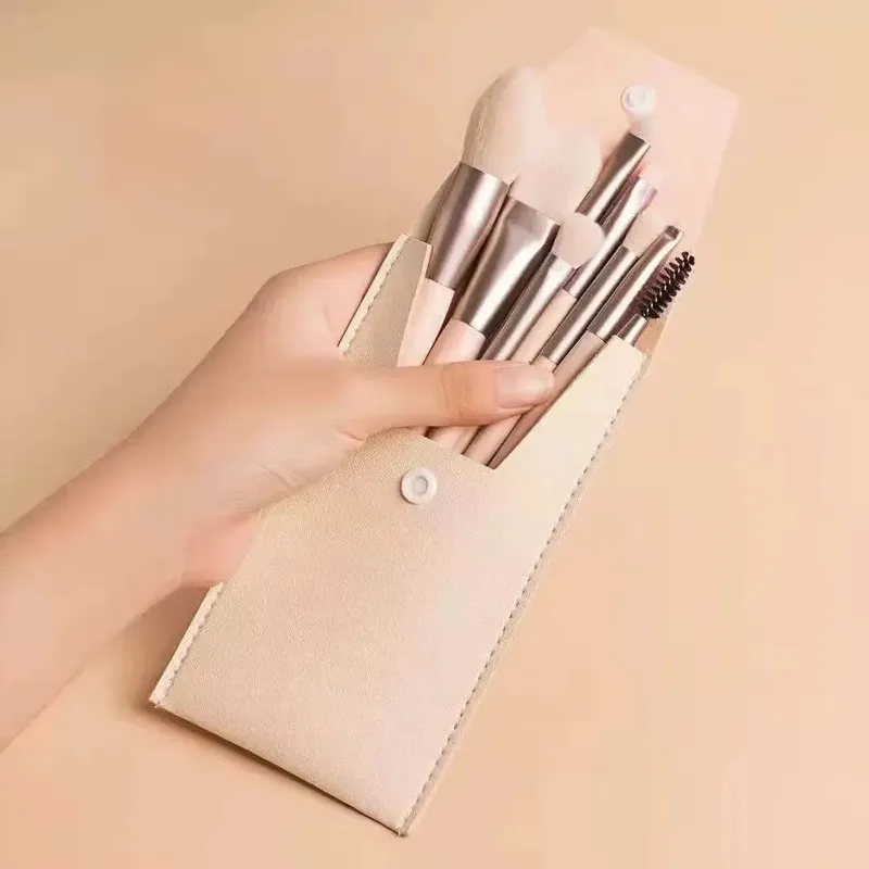 Mini 8pcs Macaron Makeup Brushes Soft Fluffy Travel Cosmetic Kit For Face Eyes Blending Blush Foundation