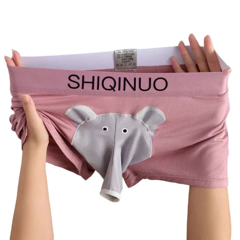 Herren-Boxershorts mit süßem Elefantenmuster, elastisch, mit Buchstaben-Taille, 3D-Beutel, weich, atmungsaktiv, für den täglichen Schlaf, zu Hause, lässig, bequem, Unterwäsche
