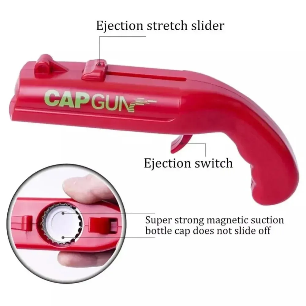 Portable Creative Cap Gun Flying Cap Launcher Beer Bottle Opener Novelty Fun Beverage Opener Tool Kitchen Party Gift Accessories