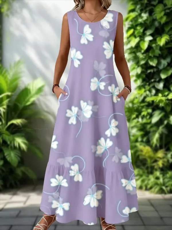 2026 New Women's Dress Fashion Floral Print New Sleeveless Design Dresses Summer Outdoor Beach Vacation Ankle Long Women's Dress — image 16