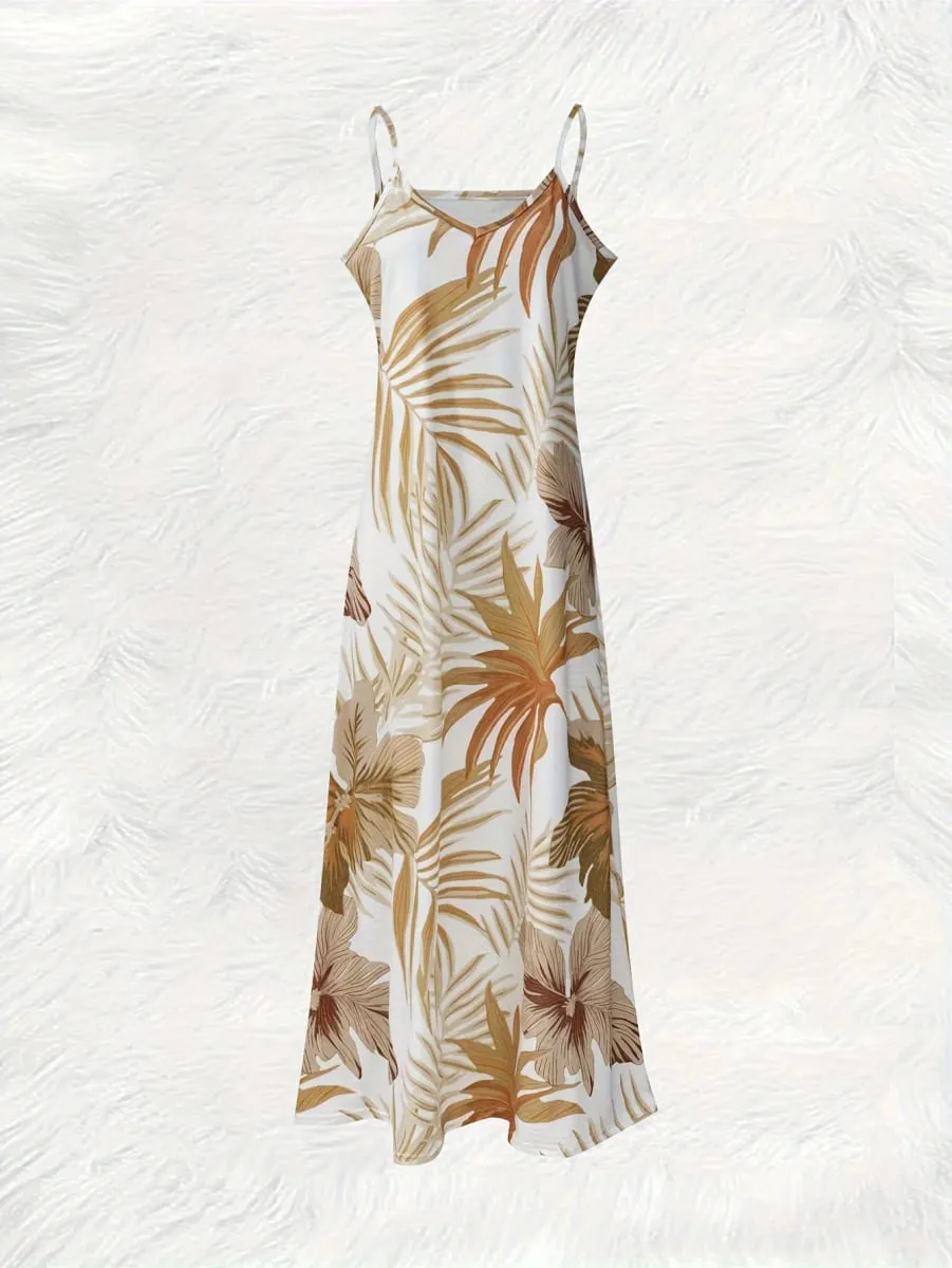 Printed Design Casual Wind Palmette Floral Slip Dress