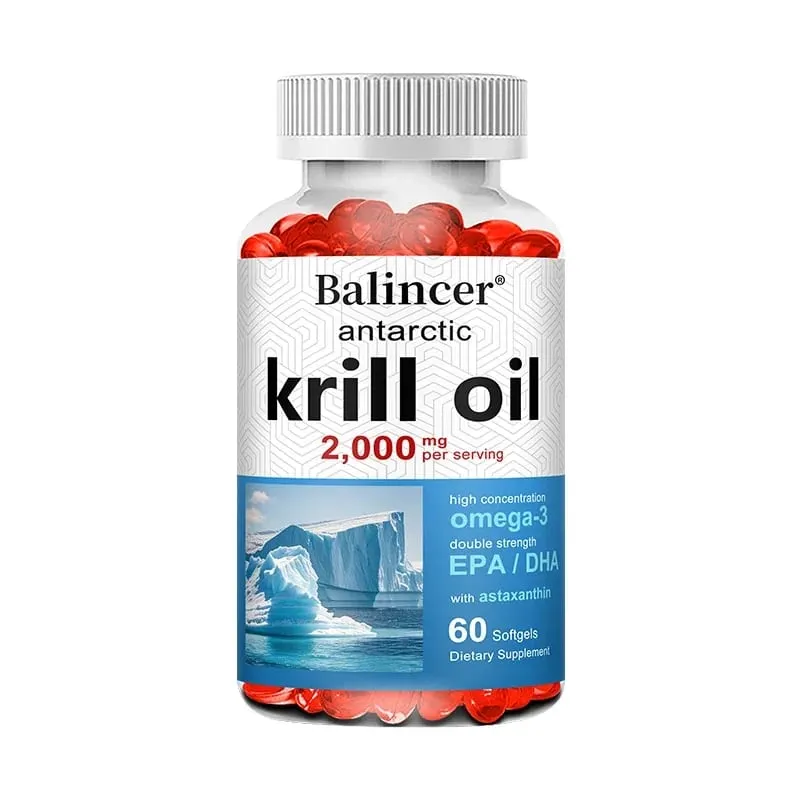 Antarctic Krill Oil 2000mg Supplement 3X Strength Natural Source of Omega-3s EPA 240mg + DHA 160mg + Astaxanthin 800mcg