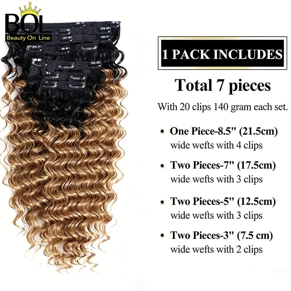 24Inch Synthetic Deep Wave Clip In Hair Extensions 7Pcs/Set 140g Fake Hair Full Head Hairpiece Curly Clip Ins Hair For Women — image 4