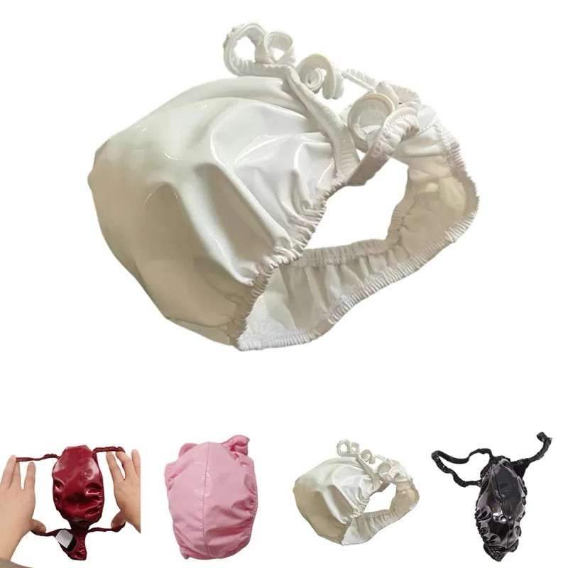 Latex leren strings voor mannen Zwart Heren G-string Glanzende afwerking PU Polyester Spandex 15 PU 72 Polyester 13 Spandex