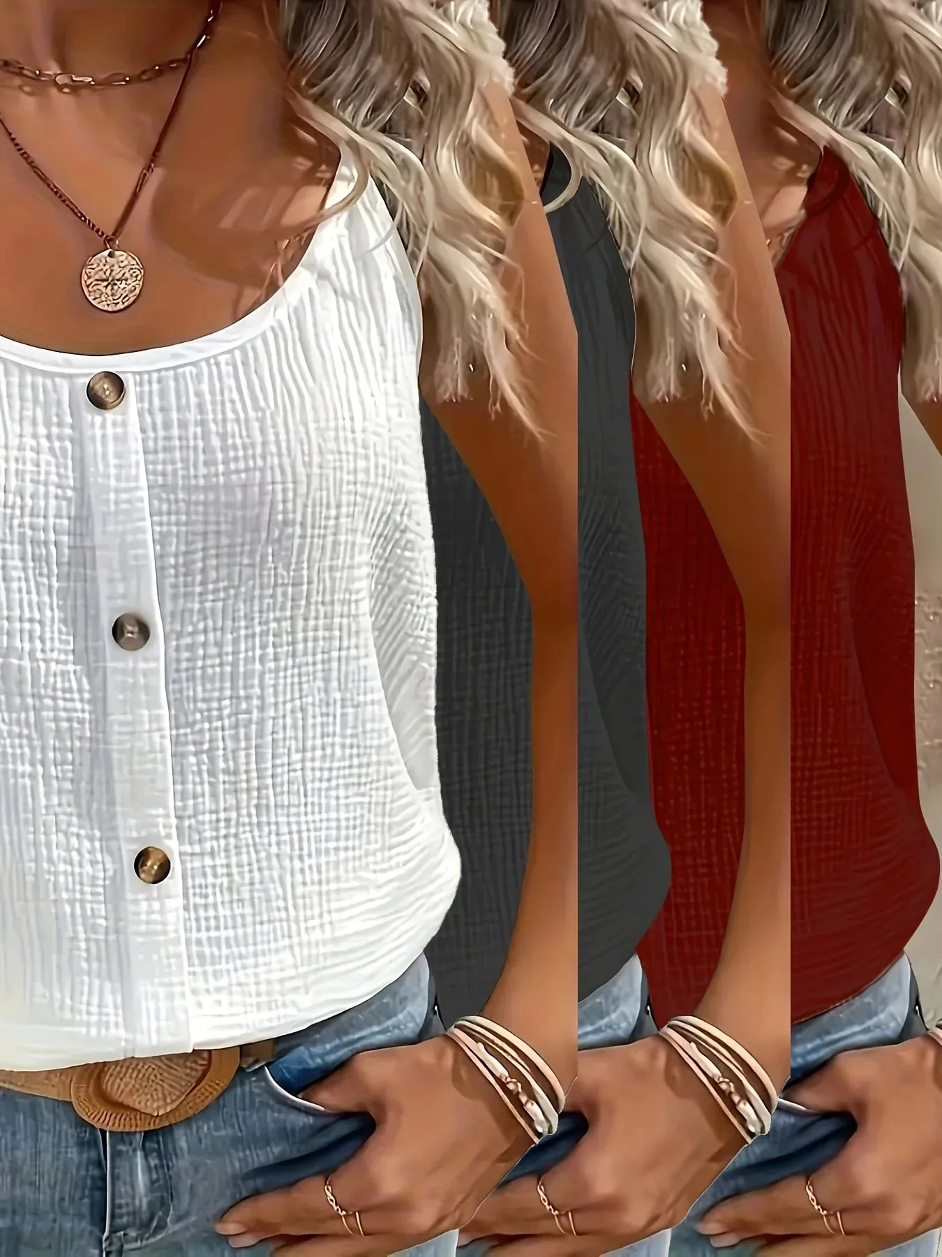 Summer Solid Color Stretchy Comfortable Camisole Tank Top 3pcs Set for Home Outings Travel and Vacations