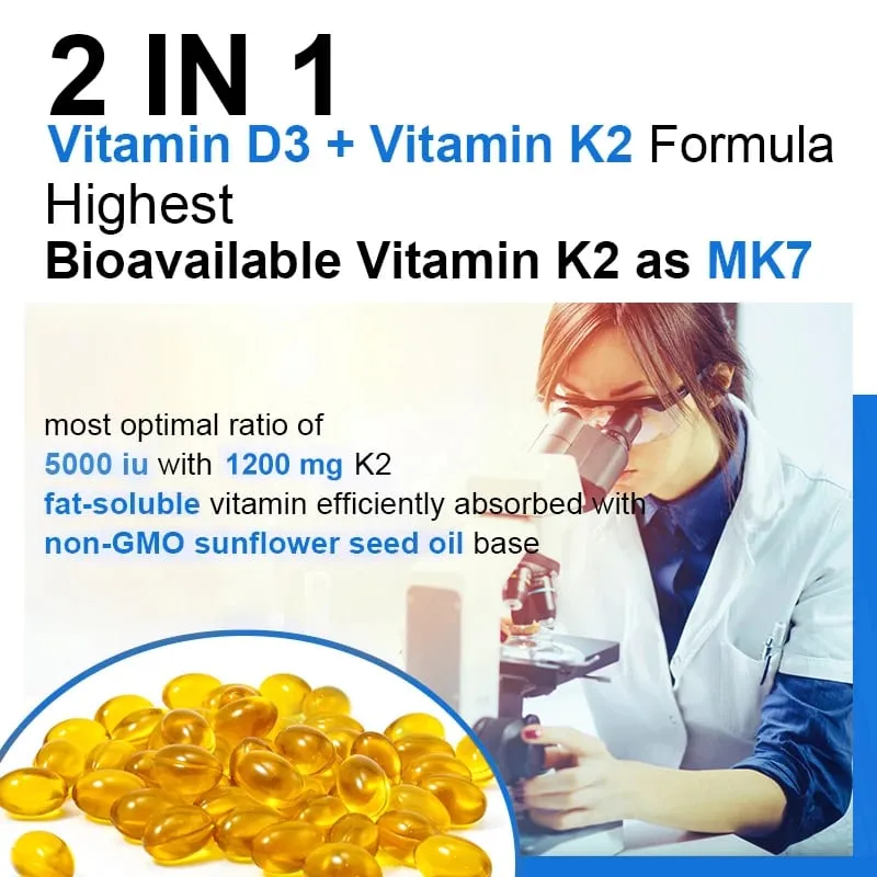 Vitamin D3+K2 Supplement To Support Joint Bone and Immune Health Non-GMO Formula Easy-to-swallow Vitamin D & K Complex — image 6