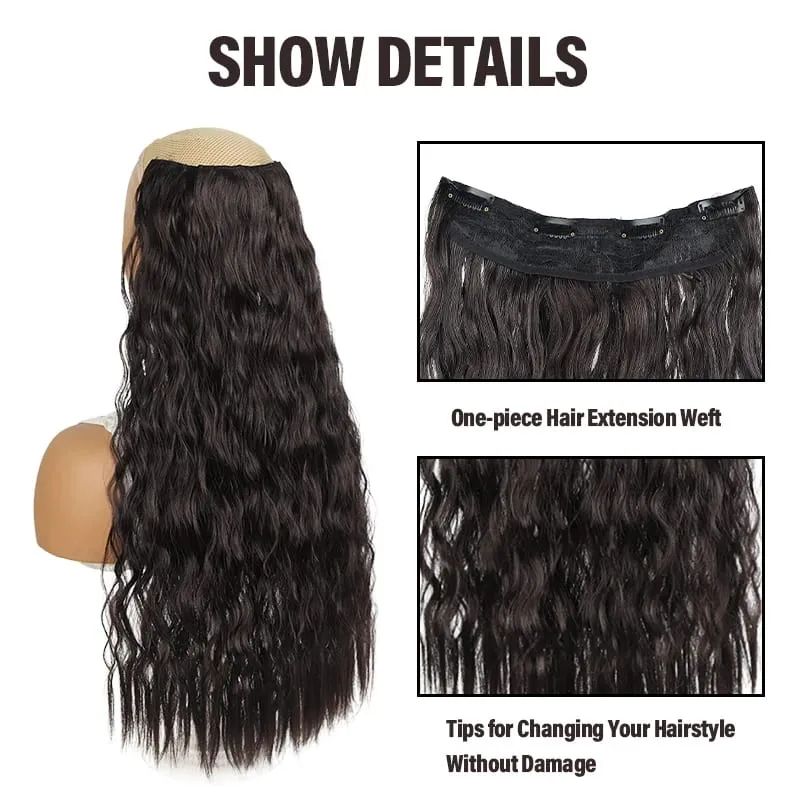 Synthetic Wig Extensions Long Curly Corn Perm One Piece Clip In Hairpiece for Women Instant Length