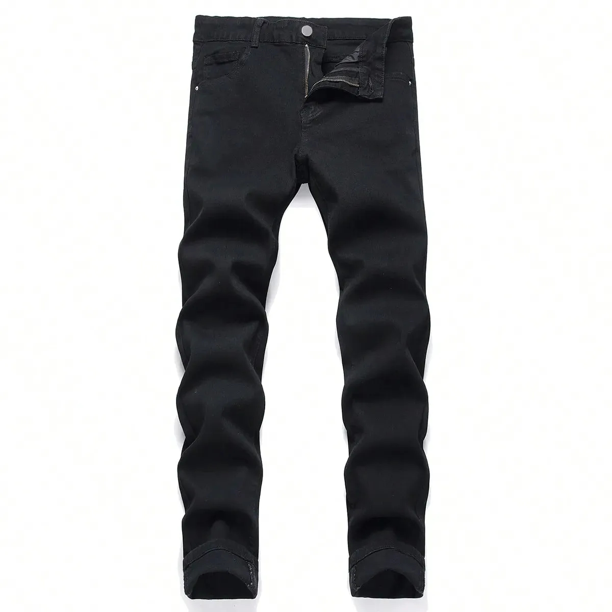 Men High Stretch Solid Black Denim Jeans Skinny Slim Fit Denim Pants Male Classic Casual Daily Business Streetwear Trousers — image 2
