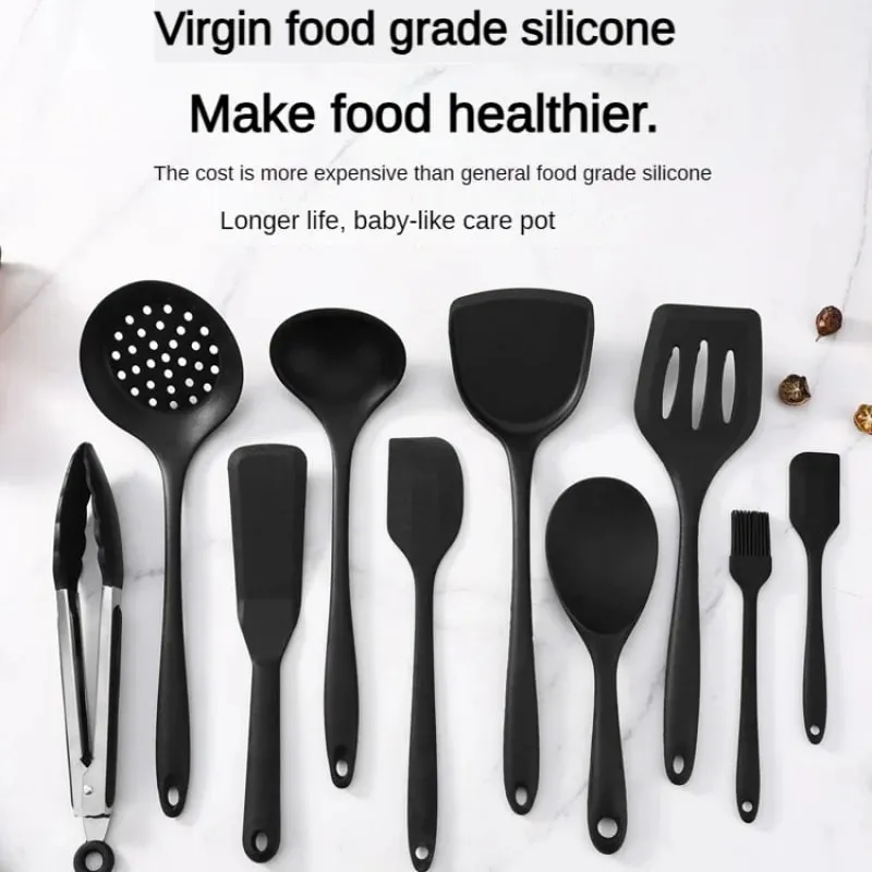 1/10PCS Food-Grade Silicone Kitchen Tools Set Heat-Resistant Slotted Spoon for Non-Stick Cookware & Hot Pot Multi-Use Strainer
