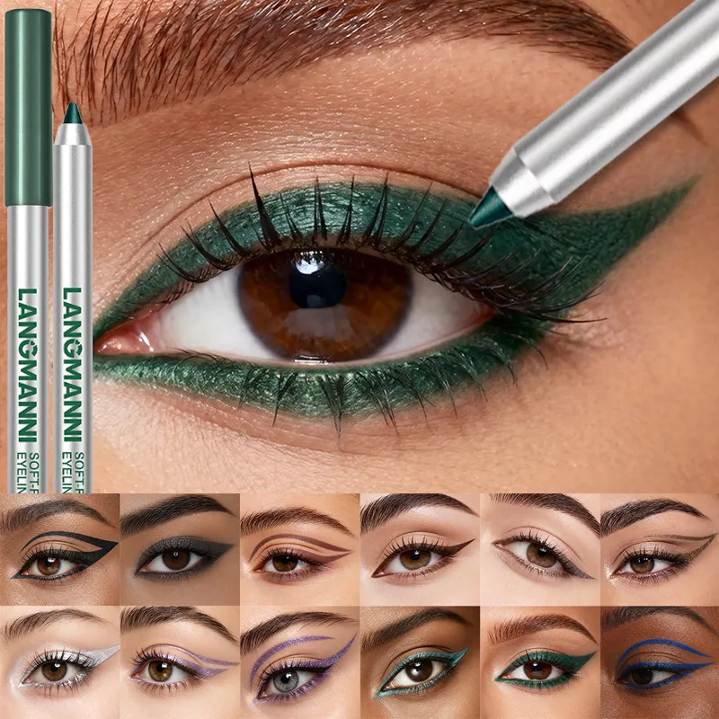 Pearlescent Green Eyeliner Pencil 12 Color Smooth Eye Pigment Glitter Eye Liner Eyeshadow Pen Long-Lasting Waterproof Eye Makeup — image 2