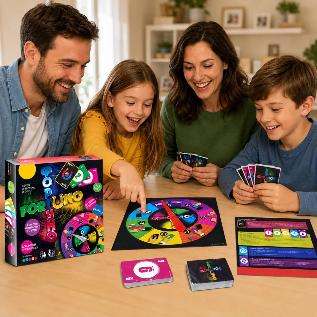 Fortuno Spin Wheel Card Board Game Color Matching Strategy Family Kids Adults Party Travel Russian Version