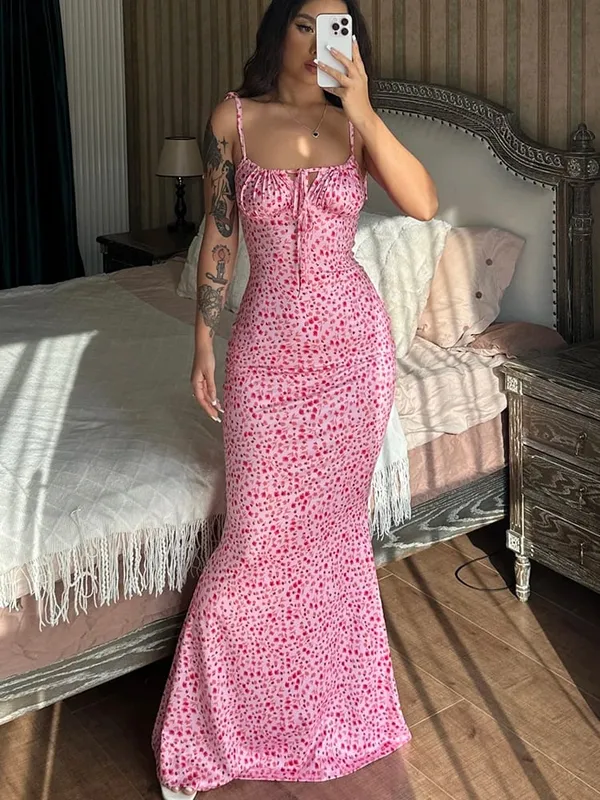 Hugcitar Blumendruck, ärmellos, rückenfrei, Slips, Schnürung, Maxikleid, sexy, figurbetont, Sommer, elegante Outfits, Urlaub, Party, Großhandel — image 8