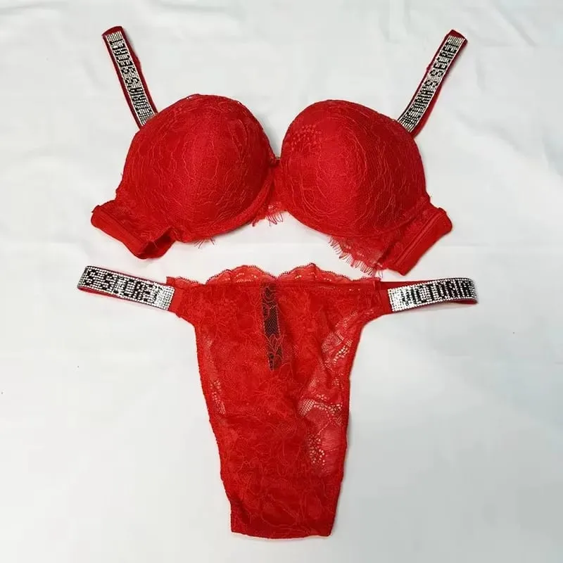 Comfortable Push Up Shapewear Adjustable Padded Gathered Lace Lingerie Set New Victoria's Secret Women's Sexy Bra and Panty Set — image 5