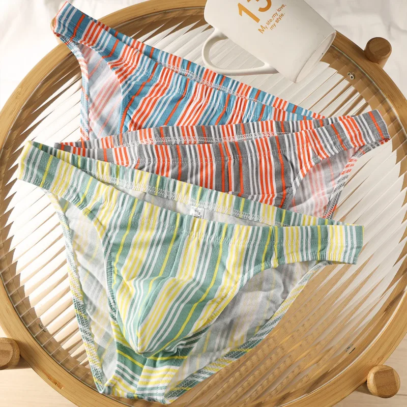 Sexy Men Briefs Cotton Male Breathable Comfortable U Bulge Pouch Underwear Mid Waist Striped Panties Hombre Soft Youth Undies — image 20