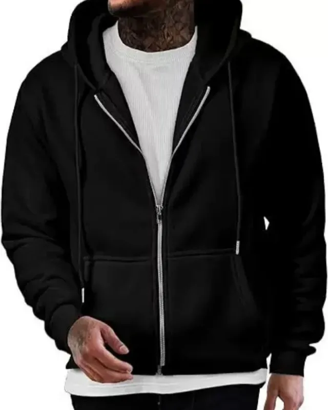 Men's Long Sleeve Zipper Hoodie Autumn Winter Fashion Casual Loose Fit Sweatshirt Sportswear Male Outfit — image 4