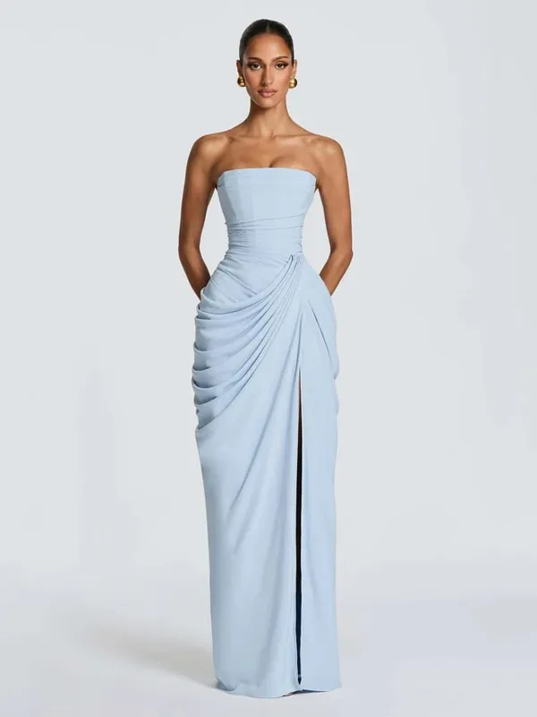 Solid Pleated Strapless Women's Dress Backless Off-shoulder High Waist Split Female Dresses 2026 Sexy Summer Evening Party Gown — image 7