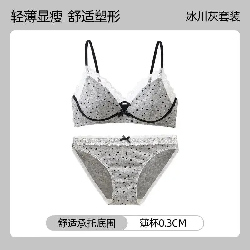 Womens Polka Dot Star Lace Wireless Bra Thin Push Up Anti Sag Bralette Small Chest Lift Teen Girls Casual Everyday Brassiere Hot