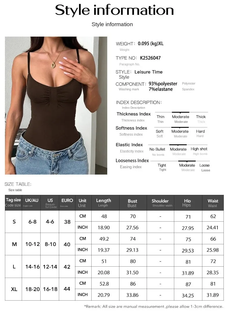 [You're My Secret] Brown Spaghetti Strap Bodysuit for Women Black Sleeveless Vest Top Y2K Gothic Bodysuit Fashion Streetwear