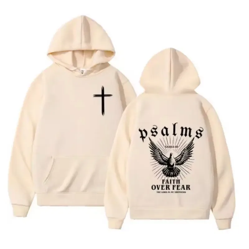 Christian Jesus Faith Over Fear Bible Verse Hoodies Men Fabric Street Fashion Hoodie Casual Street Sweatshirt Cyberpunk Style — image 3